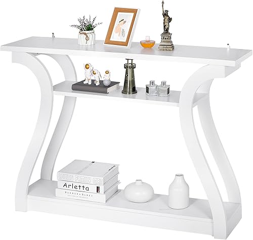 Miniatura 1 de ZenStyle Mesa consola de madera con patas curvadas y estante mesa de sofá moderna de 3 niveles para entrada sala de estar pasillo 47 pulgadas de