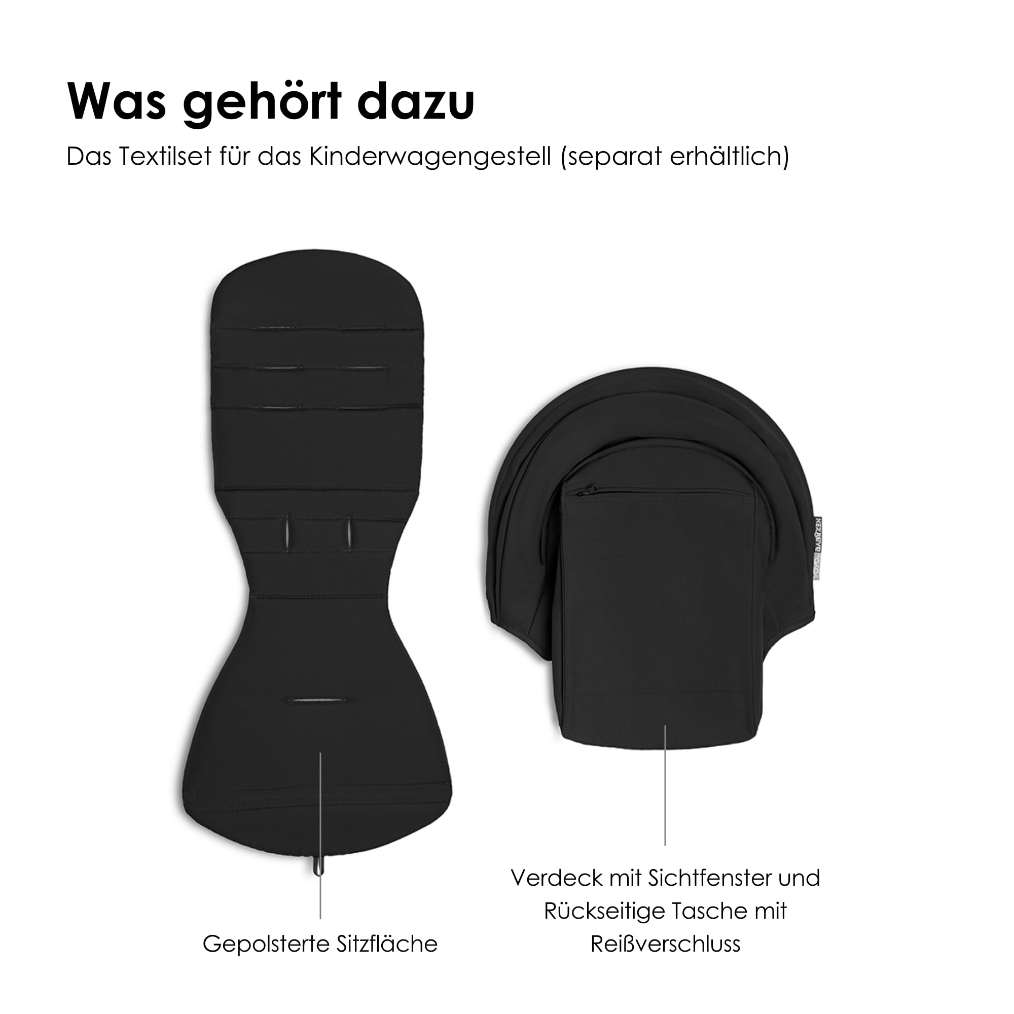 BABYZEN YOYO 6+ Textilset, Black - Nur Textilset: Sitzpolster, farbgleichen Verdecken und Reißverschlusstasche hinten - YOYO2 Kinderwagengestell erforderlich (separat erhältlich)