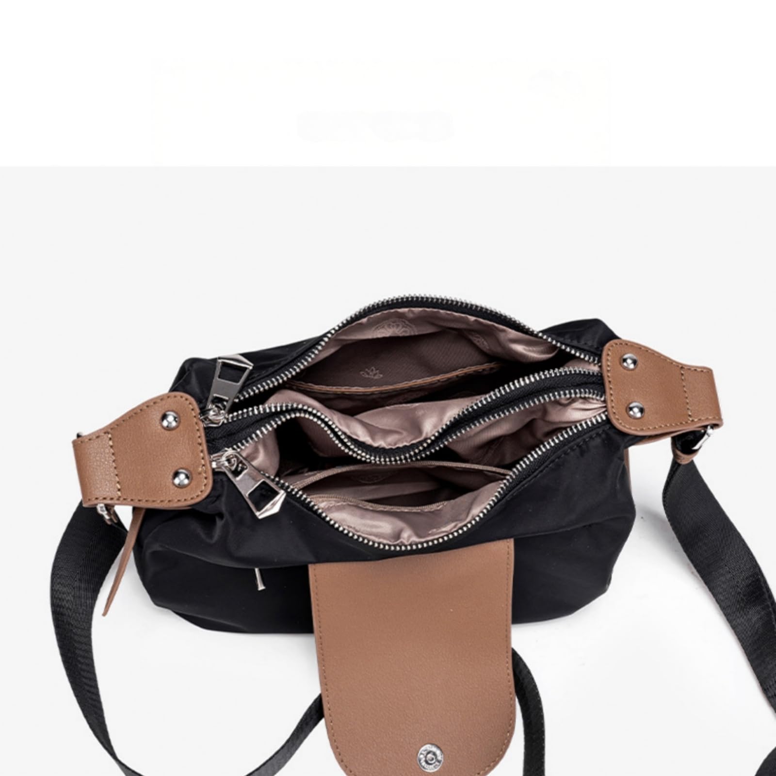 Umhängetasche Damen Frauen Oxford Tuch Klappe Crossbody Tasche, Mittel Knödel-Form Weiche Schultertasche Für Pendel Einkaufen Täglichen Gebrauch-Black