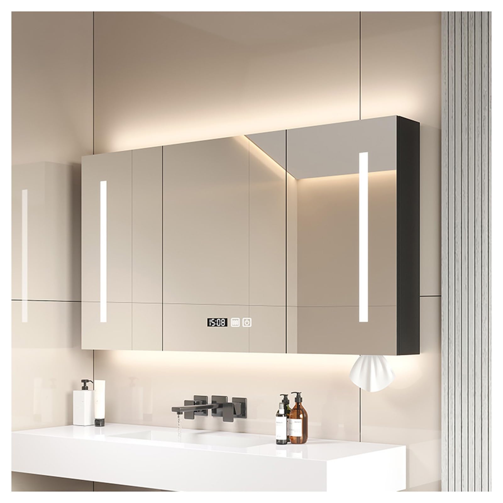 BKSXSOP Wall-Mounted Bathroom Mirror Cabinet with Open Shelves - Framed Medicine Storage for Bathroom, Living Room & Kitchen (W130*H70cm/W51.2*H27.6in)
