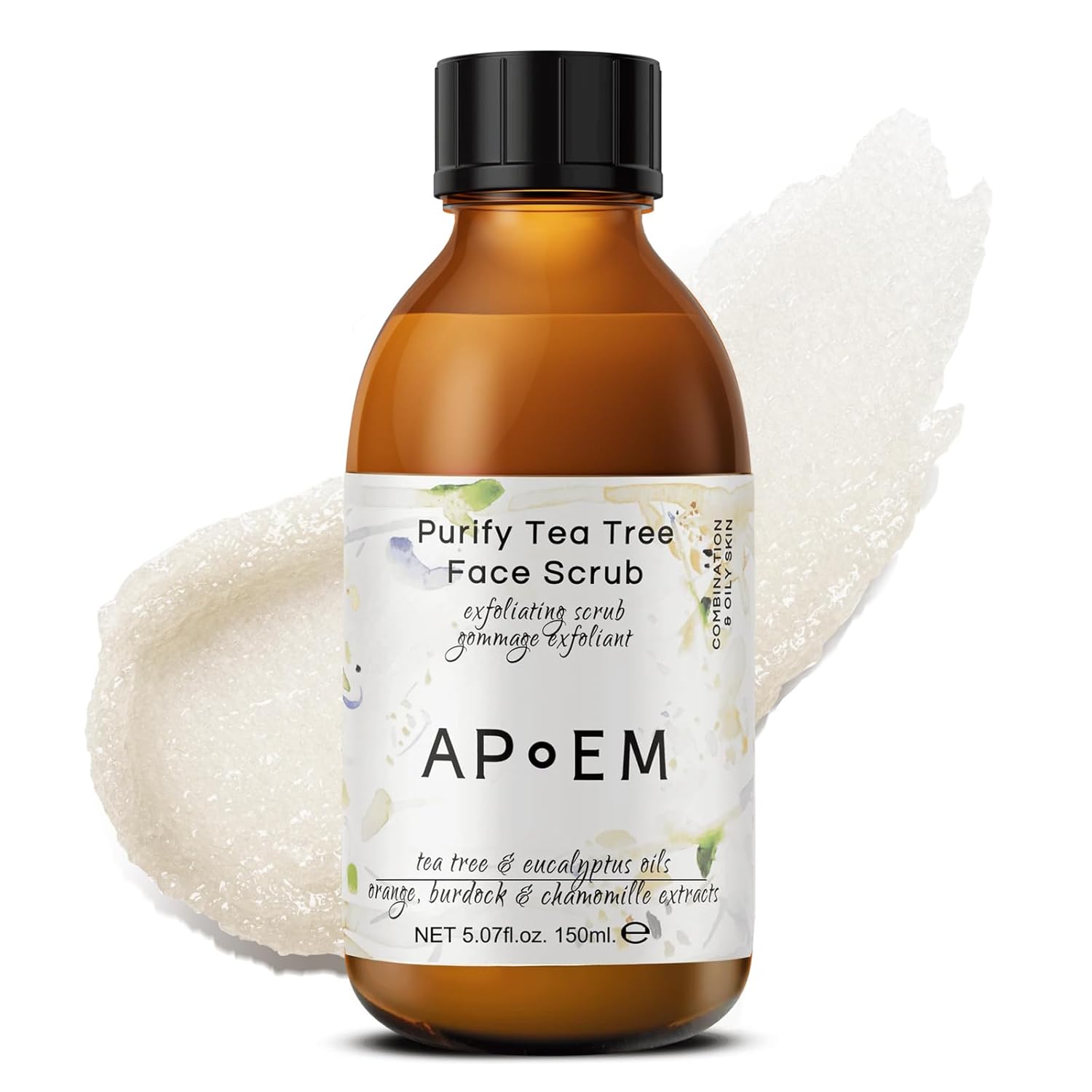 APoEM Purify Tea Tree Face Scrub (150ml) – Gentle Exfoliator for Blackhead Removal, Dark Spot Reduction, Brightening, Natural Botanical Extracts, Rejuvenating & Soothing (5.07 Fl Oz (Pack of 1))