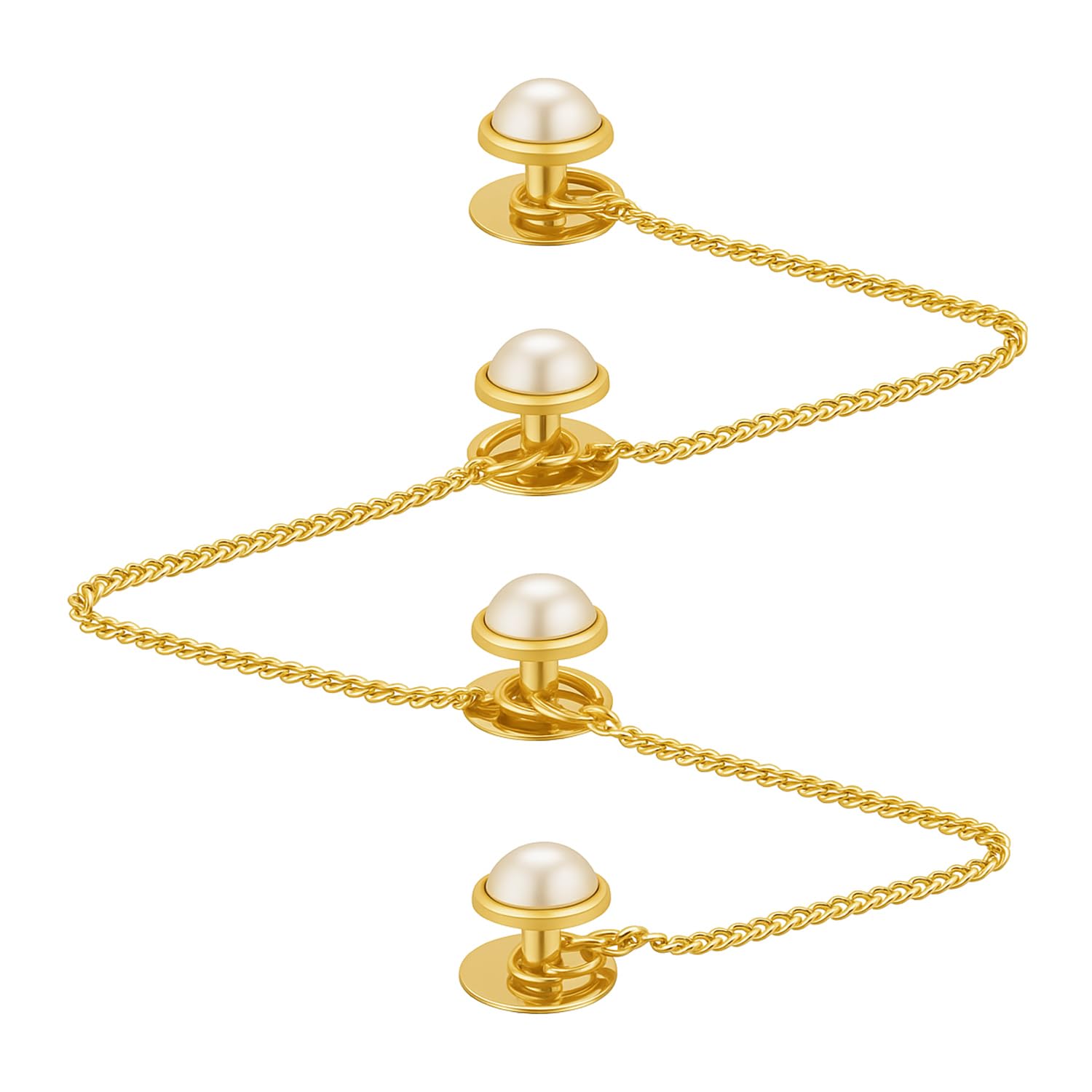 VAMA FASHIONS Pearl Cufflinks Studs Kurta Buttan cuff links with Chain for Men & Women