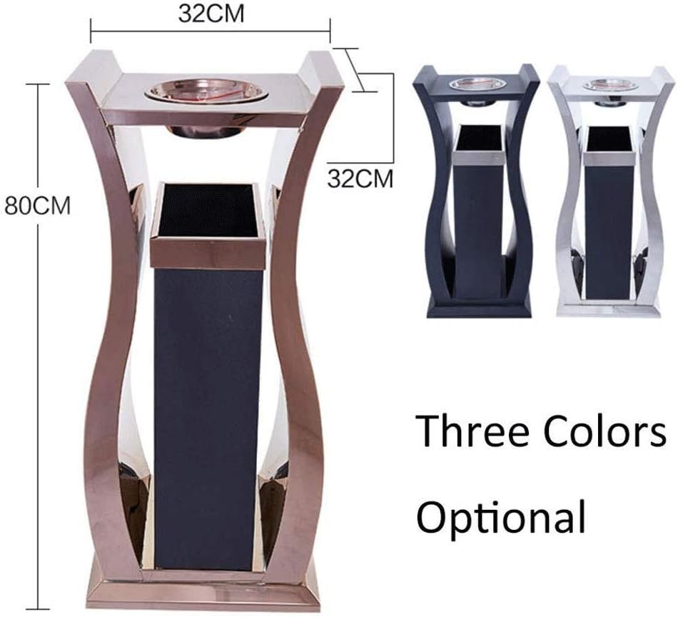 Waste Bins,Rrubbish Bin Outdoor Trash Can Vertical Stainless Steel Trash Can with Ashtray Trash Can Shoppimall Elevator Corridor Hotel Commercial Grade Trash Can for Indoor and Outdoor 31.5 Inches/Bla
