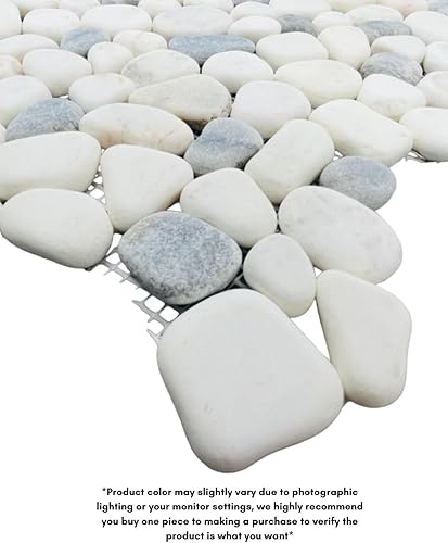 Miniatura 3 de Tenedos Azulejo de mosaico de piedra de mármol gris y Carrara Pebbles para suelo y pared de baño, ducha y pared al aire libre (1 hoja)