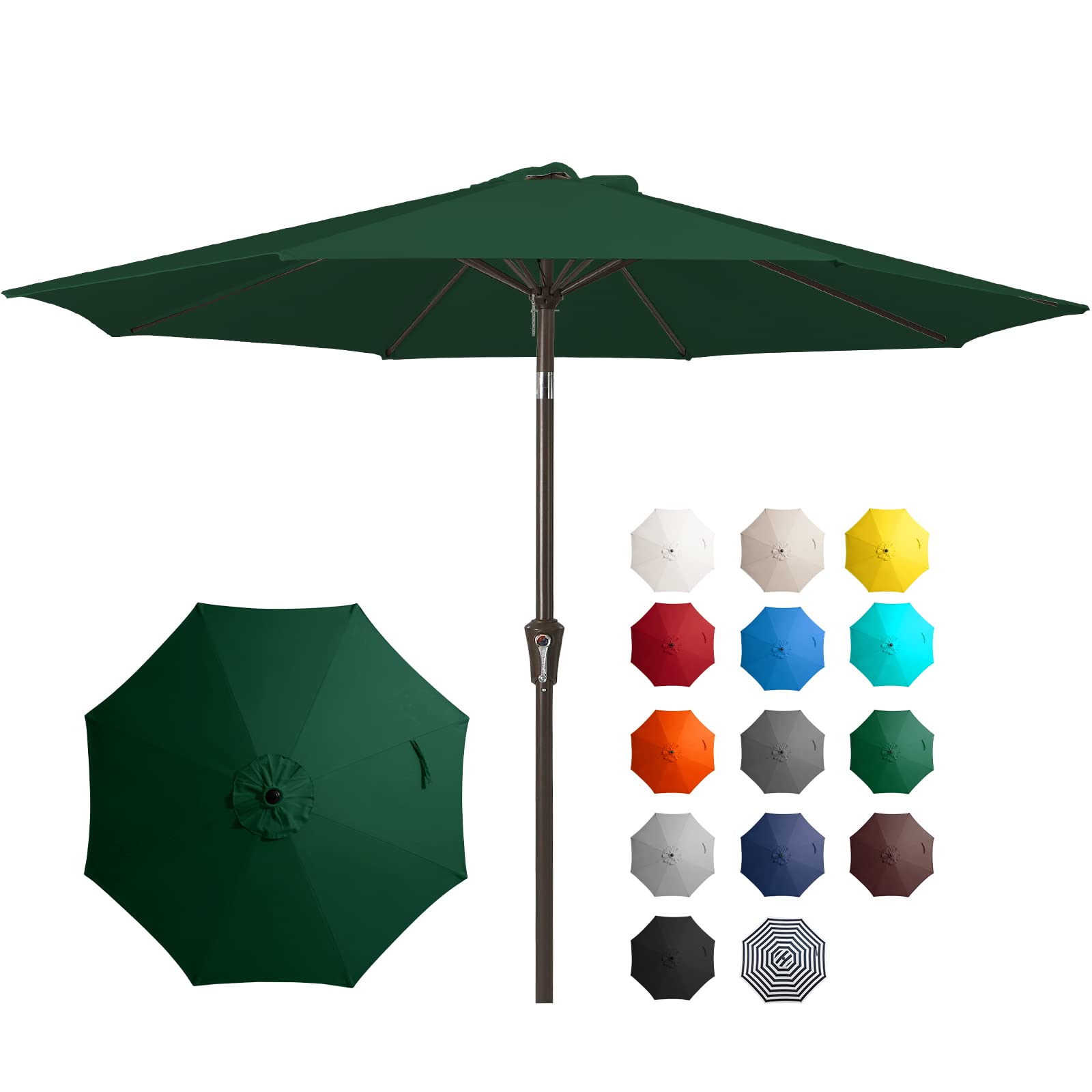 JEAREY 9FT Outdoor Patio Umbrella Outdoor Table Umbrella with Push Button Tilt and Crank, Market Umbrella 8 Sturdy Ribs UV Protection Waterproof for Garden, Deck, Backyard, Pool (Dark Green)