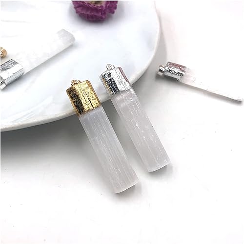 Miniatura 5 de Feng Shui Decorar 1 pieza de palillo de selenita natural al azar con colgante de cristal crudo piedra de cuarzo Reiki Regalo de yeso Artesanías