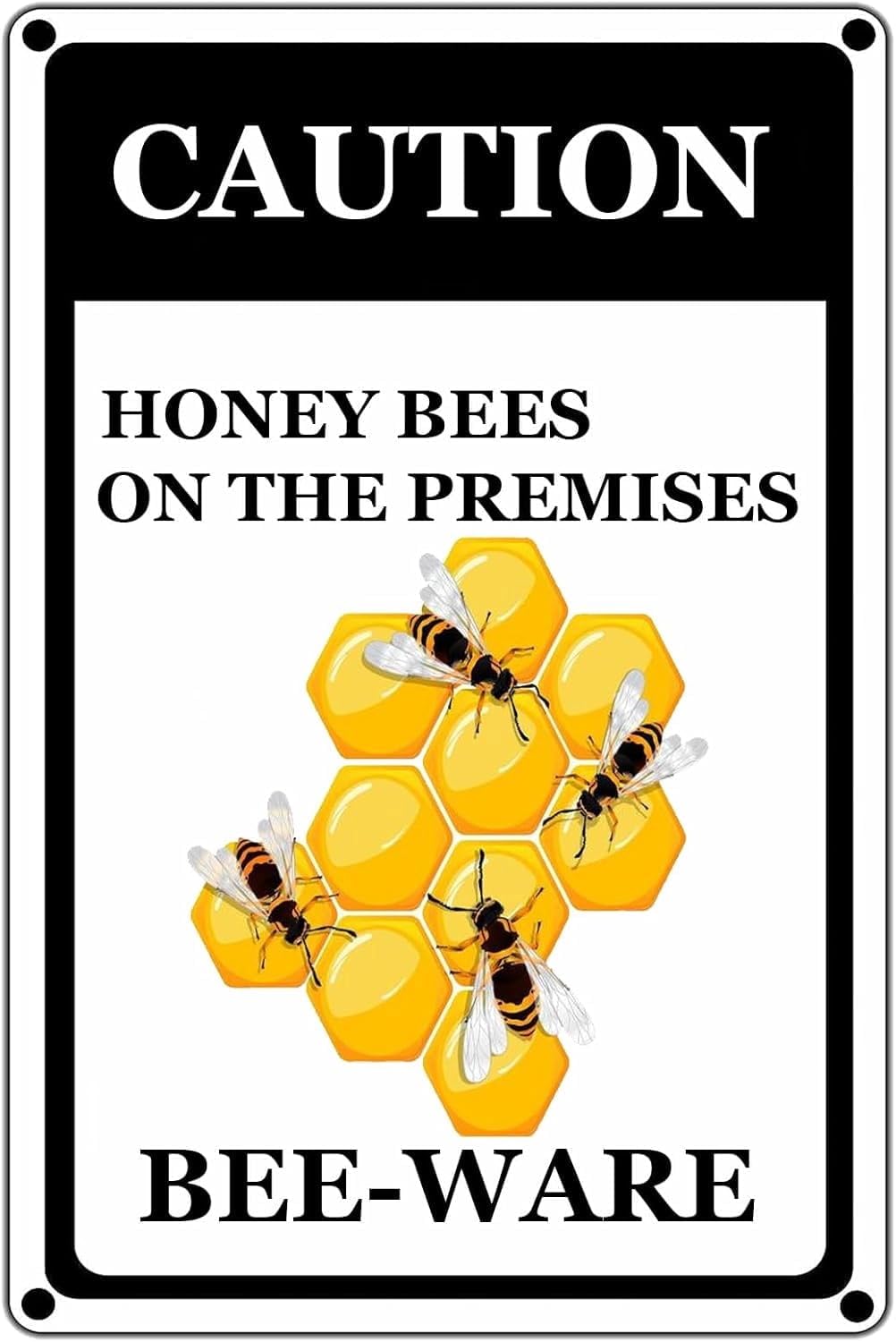 (2-Pack) Warning Metal Tin Sign,Caution Beware Honey Bees On The Premises Retro Poster Plaque for Home Farm Kitchen Pub Man Cave Restaurants Bar 8x12 Inch