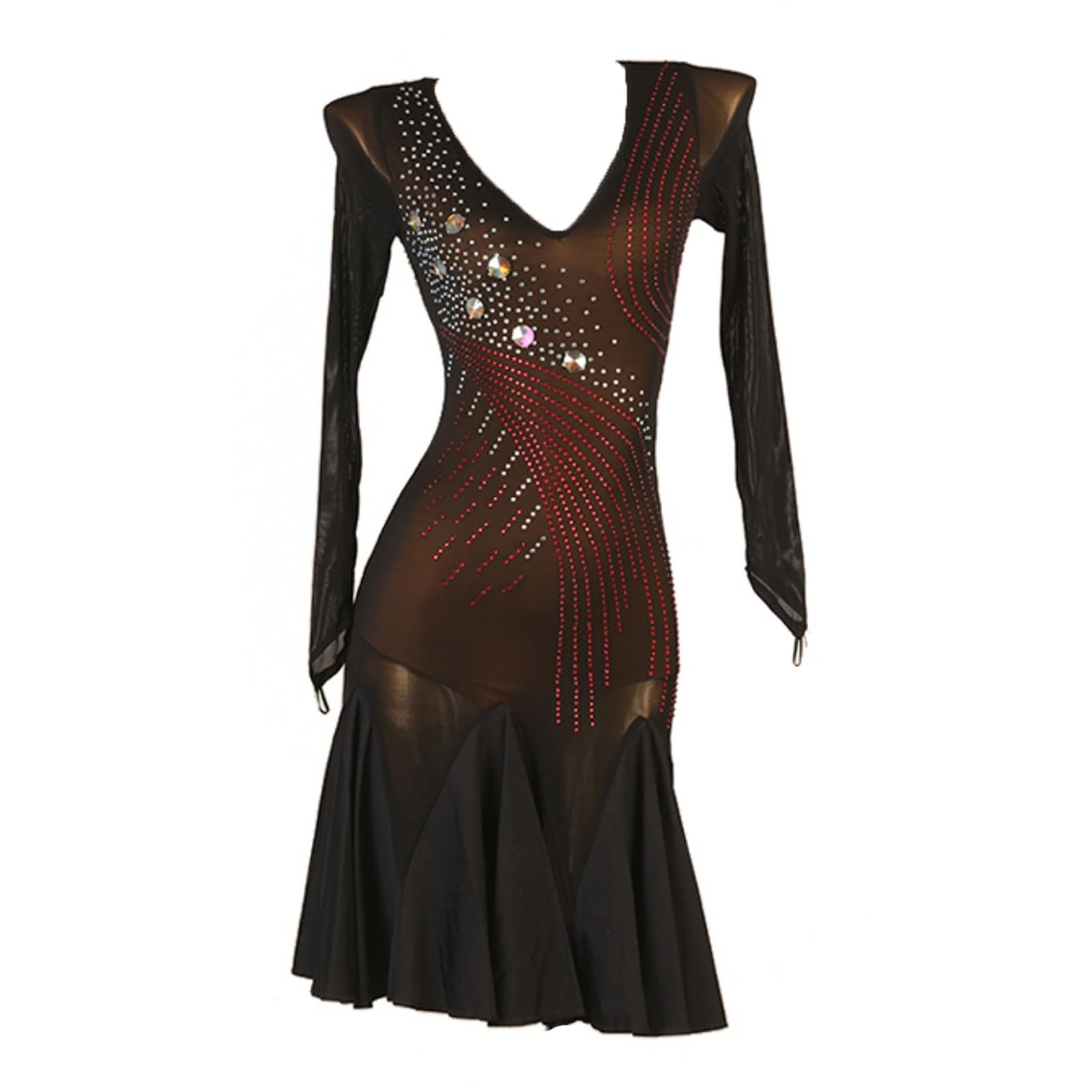 Vestido De Danza Lírica Latina para Mujer Brillantes Leotardo Manga Larga con Tutu Falda Vestido De Patinaje Artístico Ropa De Baile