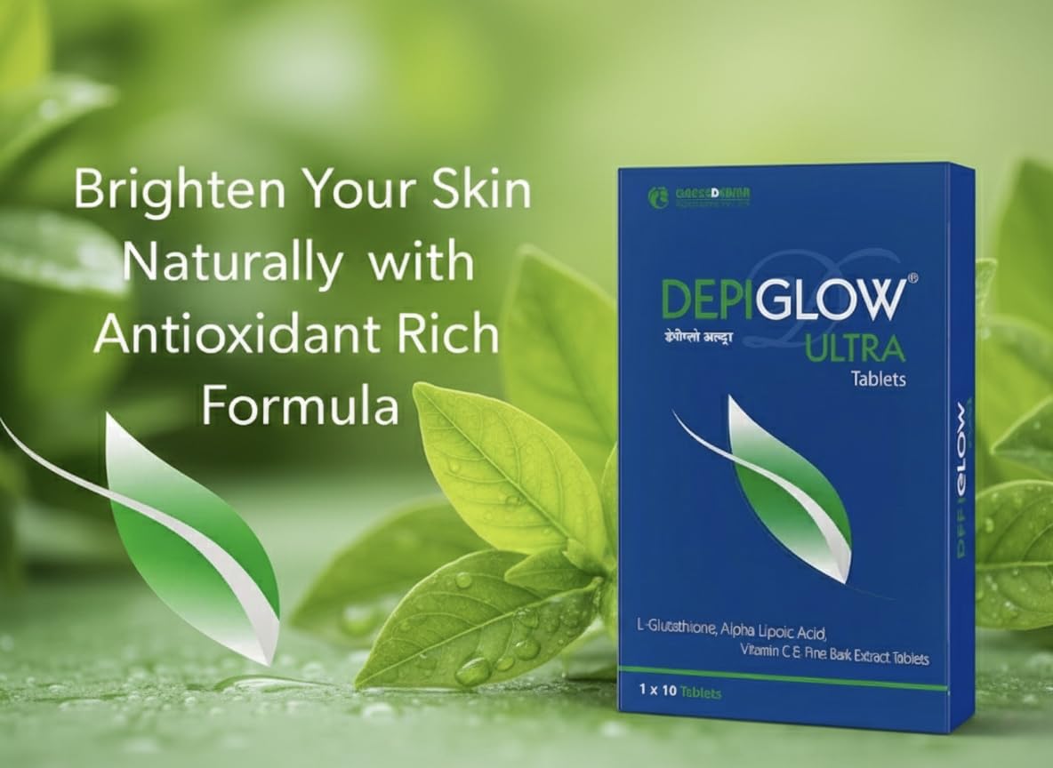 depiglow glutathione Depiglow Ultra Tablets Advanced Skin Brightening & Pigmentation Support  with Glutathione, Vitamin C, and Antioxidants – 10 Tabs Strip (pack of 1) :