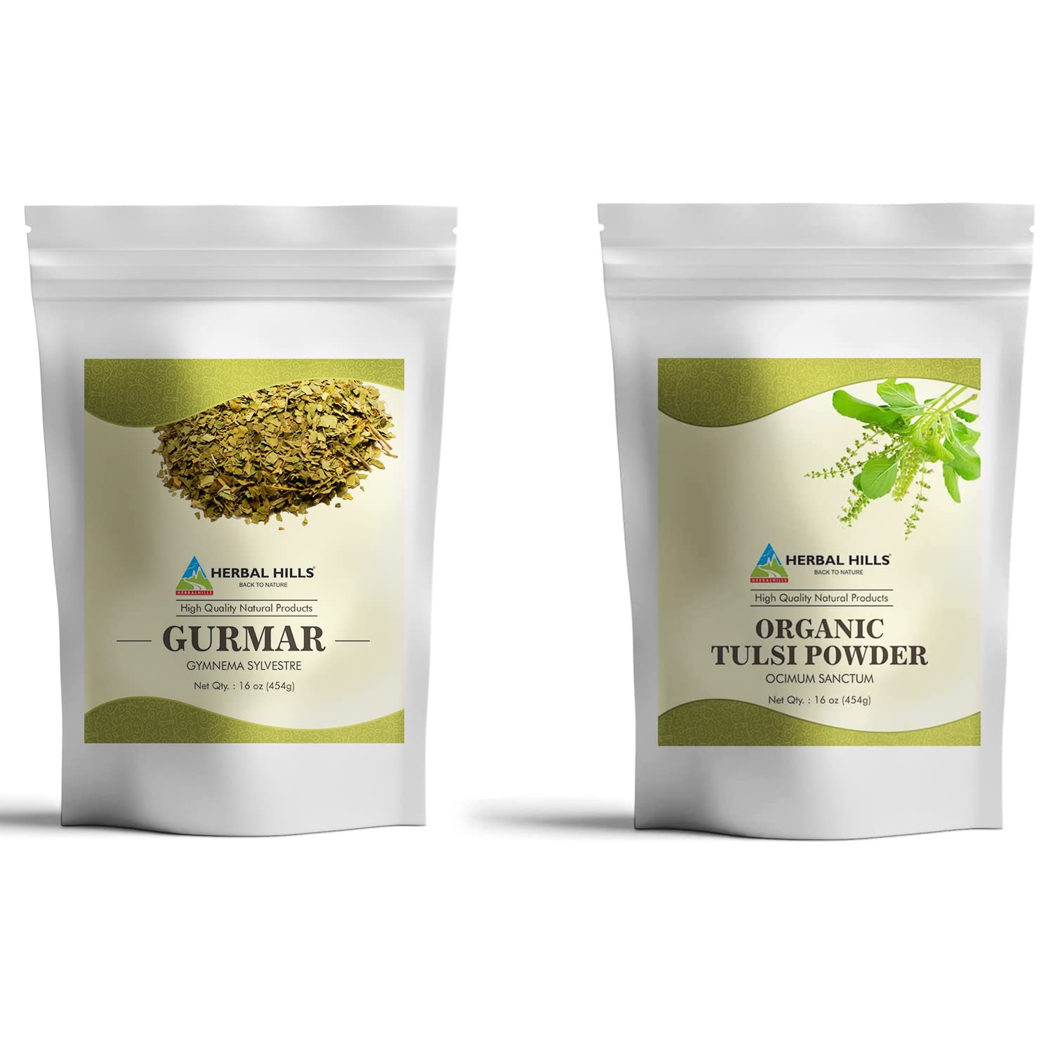 Tulsi Powder Organic Holy Basil Leaf and Gurmar Powder Each 16oz Combo (Pack of 2)