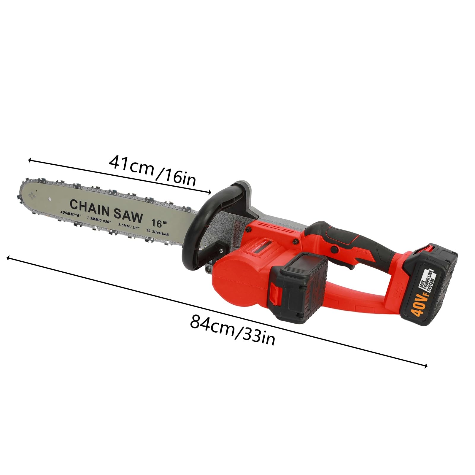 Elektryczna piła łańcuchowa, bezprzewodowa piła łańcuchowa 3800 W z akumulatorem 40 V i ładowarką, lekka piła łańcuchowa 40 cm do cięcia drewna, ręczna piła do drewna do domu, czerwona