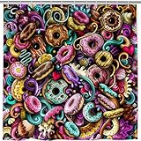 ANHOPE Essen Dessert Donut Duschvorhänge Wasserdicht Anti-schimmel Shower Curtains Polyester Stoff Duschvorhang 180 x 180 cm Waschbar Bad Vorhäng für Badzimmer mit 12 Haken