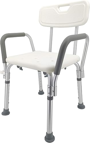 Miniatura 2 de FixtureDisplays Silla de ducha asiento de baño con reposabrazos acolchados y respaldo capacidad 350 libras, video Assebmly proporcionado, peso del