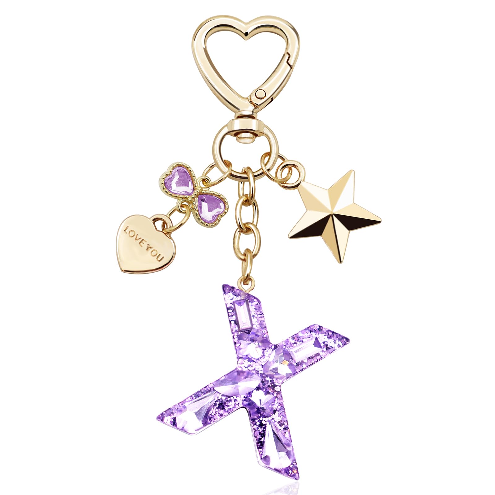 Glitter Initial Letter Keychain Gift for Women Cute Pink Resin Keychains for Bag