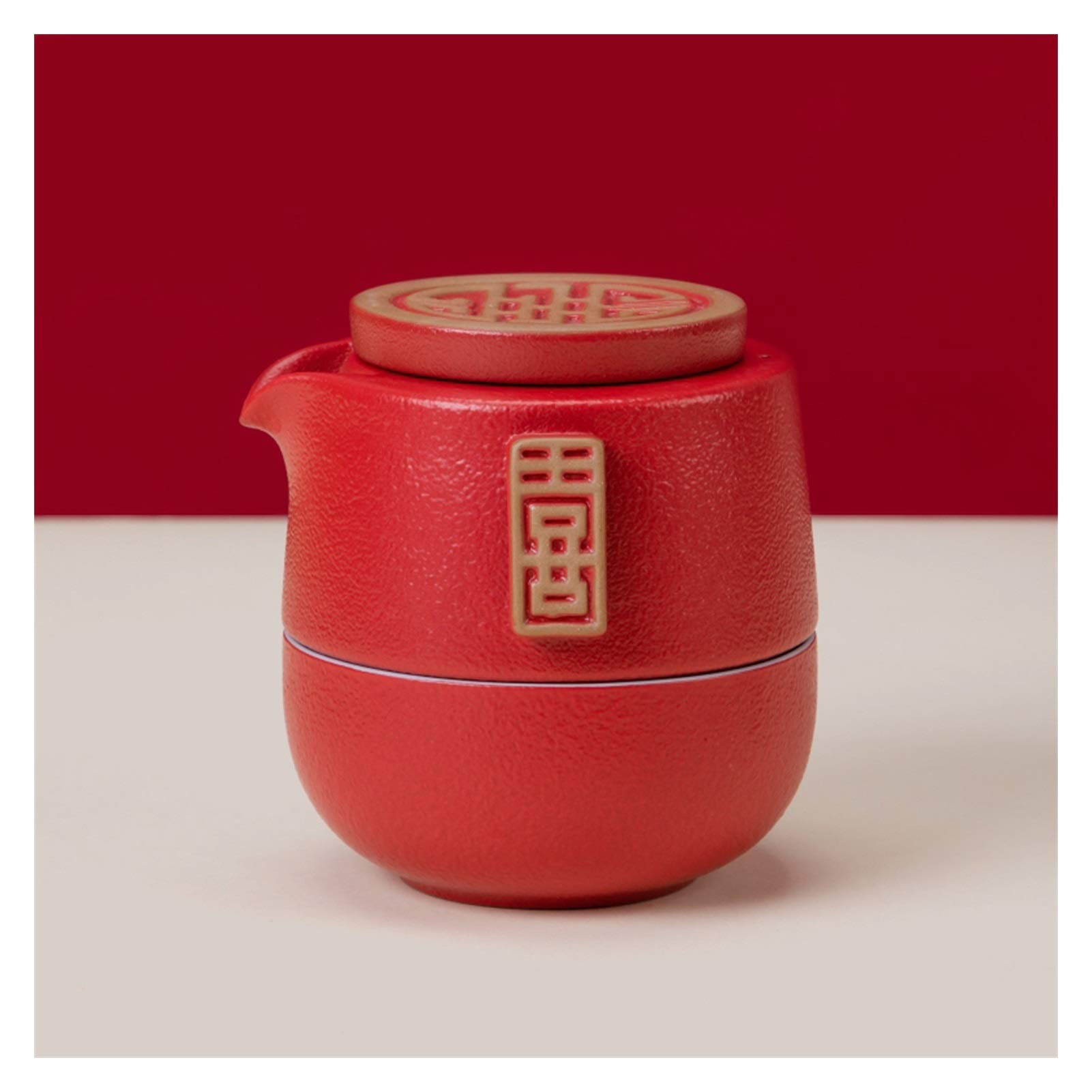 Tea Sets for Adults Czerwony szkliwione ceramiczne zestawy herbaty, w tym herbata herbata filiżanki bambusa taca herbata ręcznik luźny liść herbata próbnik pakiet prezent filtrowanie herbaty maker chi