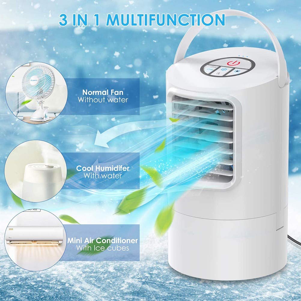 Condizionatore Portatile,Mini Raffrescatore Evaporativo Umidificatore,Basso Rumore Raffreddatore d'Aria Climatizzatore Personal Air Cooler con 3 velocità per Casa Ufficio Viaggio