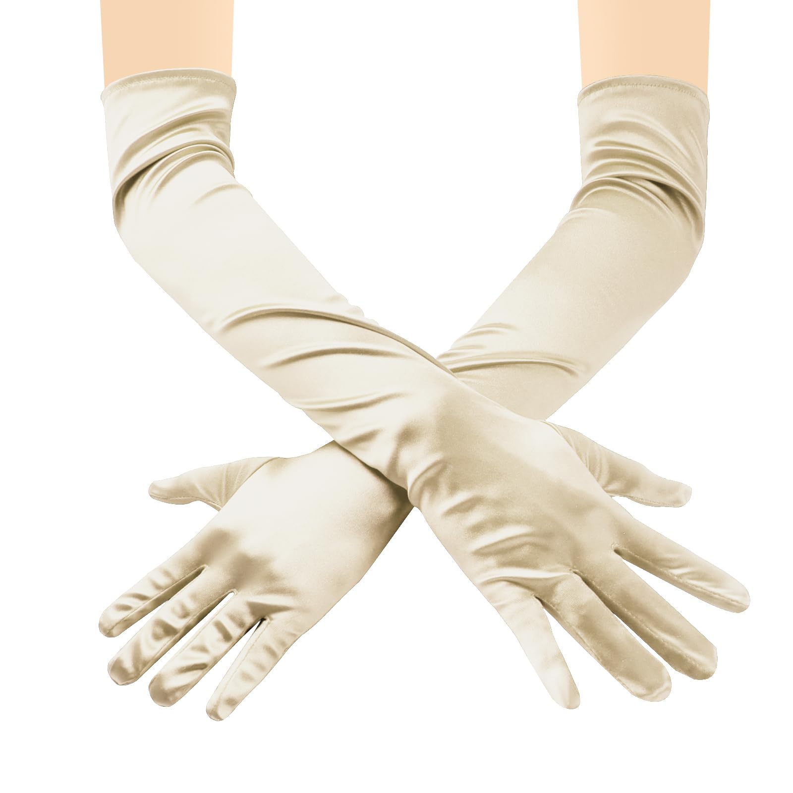 ZTVOWTO 1 Pair Women's Long Gloves, Stretchy Elbow Satin Gloves, Evening Gloves for Costumes, Opera, Bridal Party, Weddings and Proms(Apricot)