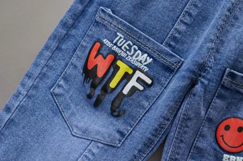 Toddler Unisex Elastic Waist Printed Jeans, Soft Denim Jogger Pants with Pockets4