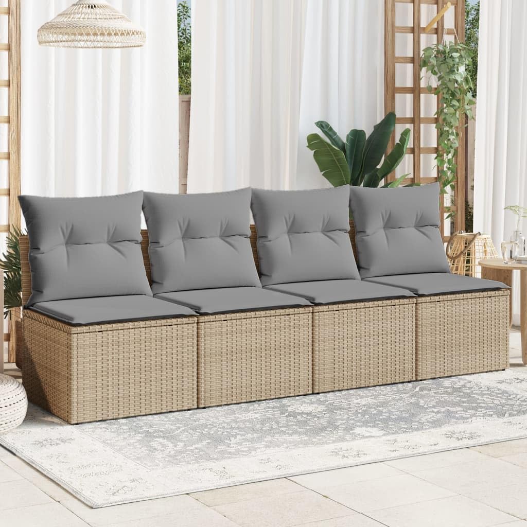 Divanetto da Esterno, Salotto da Giardino Esterno, Divano da Giardino con Cuscini a 4 Posti Beige in Polyrattan