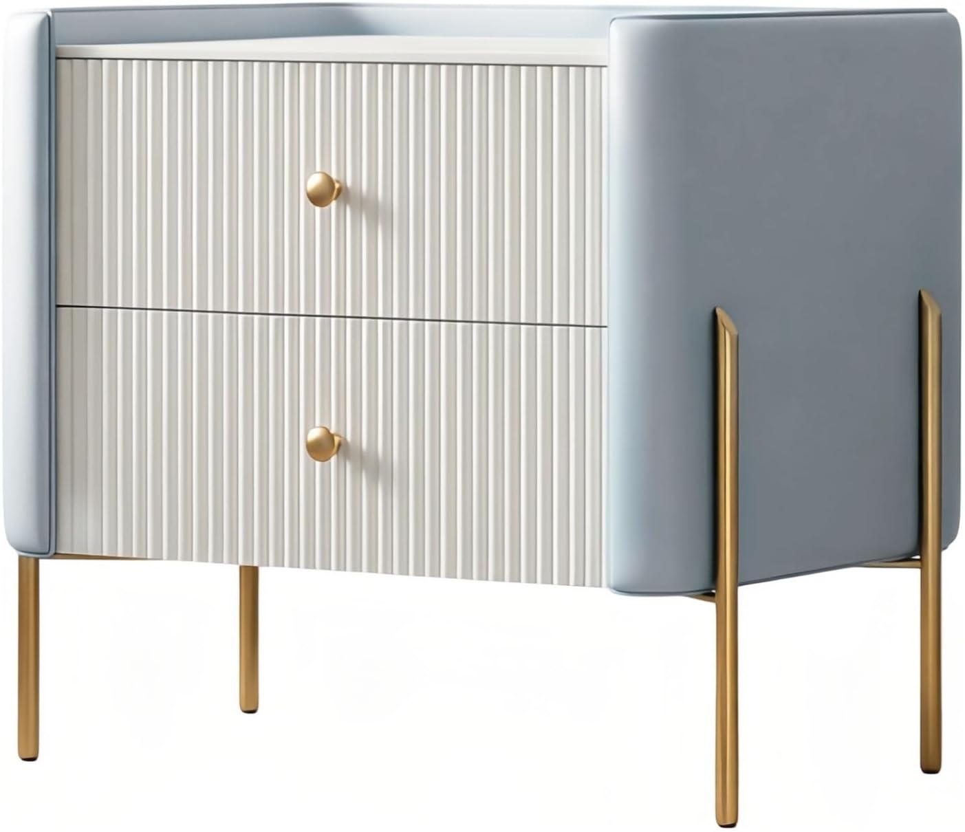 Bed Side Table Nightstand Two Drawers Metal Legs Stone Top Raised Rim for Bedroom Storage Night Stand(White,Large)