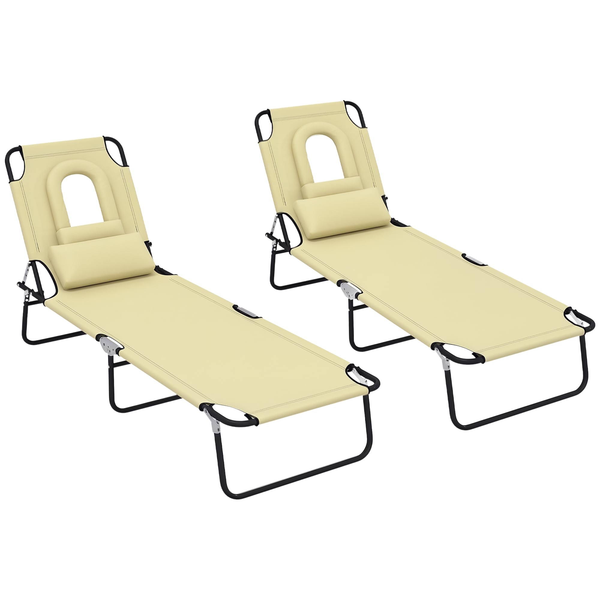 Outsunny Folding Sun Lounger with Face Hole, 4-Position Adjustable Backrest Garden Recliner Chair Sunbed, Outdoor Lounge Chair with 600 D Oxford Cloth Seat, Pillow for Beach, Black — view 19