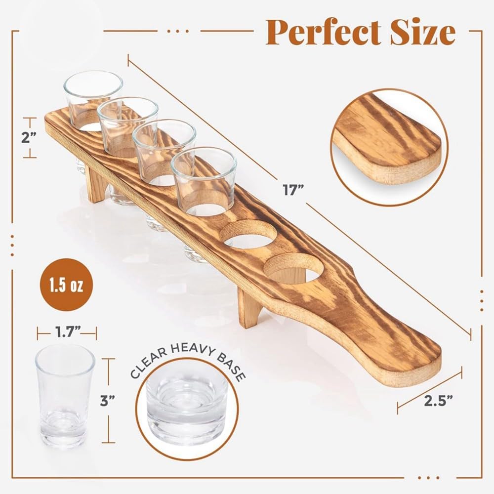 Ensemble de 12 Verres à Shot Transparents avec Plateau en Bois et Verseurs, Idéal pour la Tequila