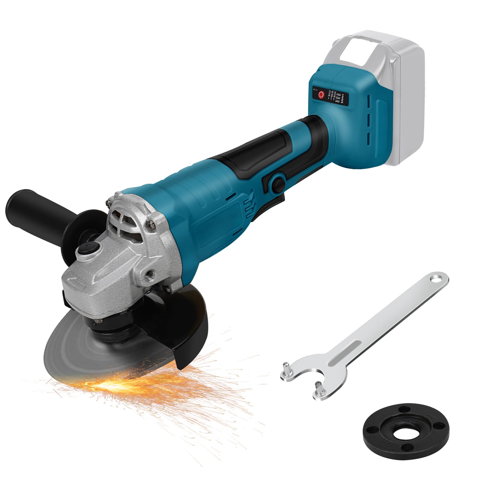 Amoladora angular de batería compatible con batería de litio Makita de 18 V, amoladora angular eléctrica sin escobillas con diámetro de disco de 125 mm, 3000-10000 rpm, para una separación y lijado