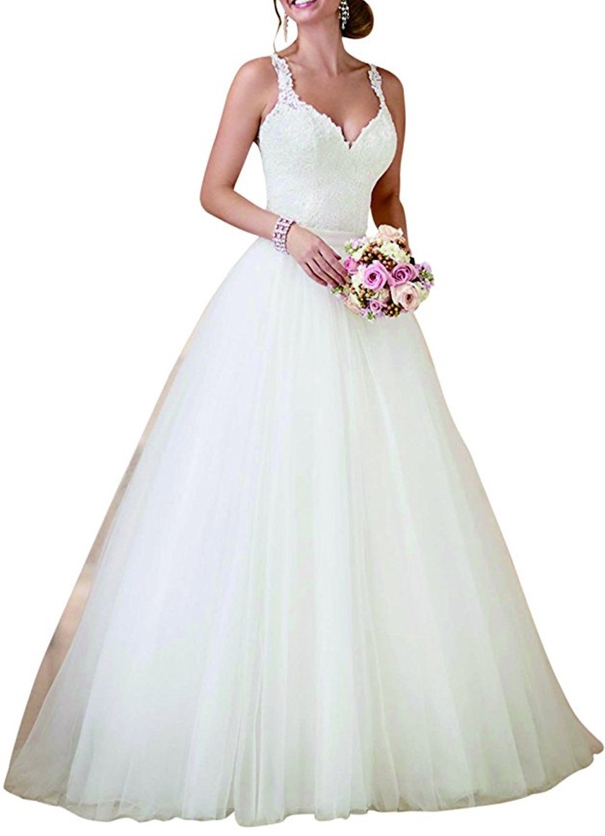 Vestido de Novia Simple de Doble Cuello en V de Las Mujeres Bodice de la Bola de la l¨ªnea a la Novia para la Novia