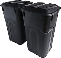 United Solutions 32 Gallon Wheeled Outdoor Trash Can with Snap Lock Lid & Heavy-Duty Handles, Black 2 Pack - Durable Garage & Backyard Bin