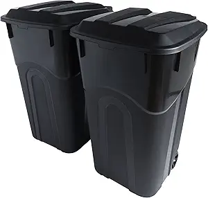 United Solutions 32 Gallon Wheeled Outdoor Garbage Can with Attached Snap Lock Lid and Heavy-Duty Handles, Black, Heavy-Duty Construction, Perfect Backyard, Deck, or Garage Trash Can, 2 Pack