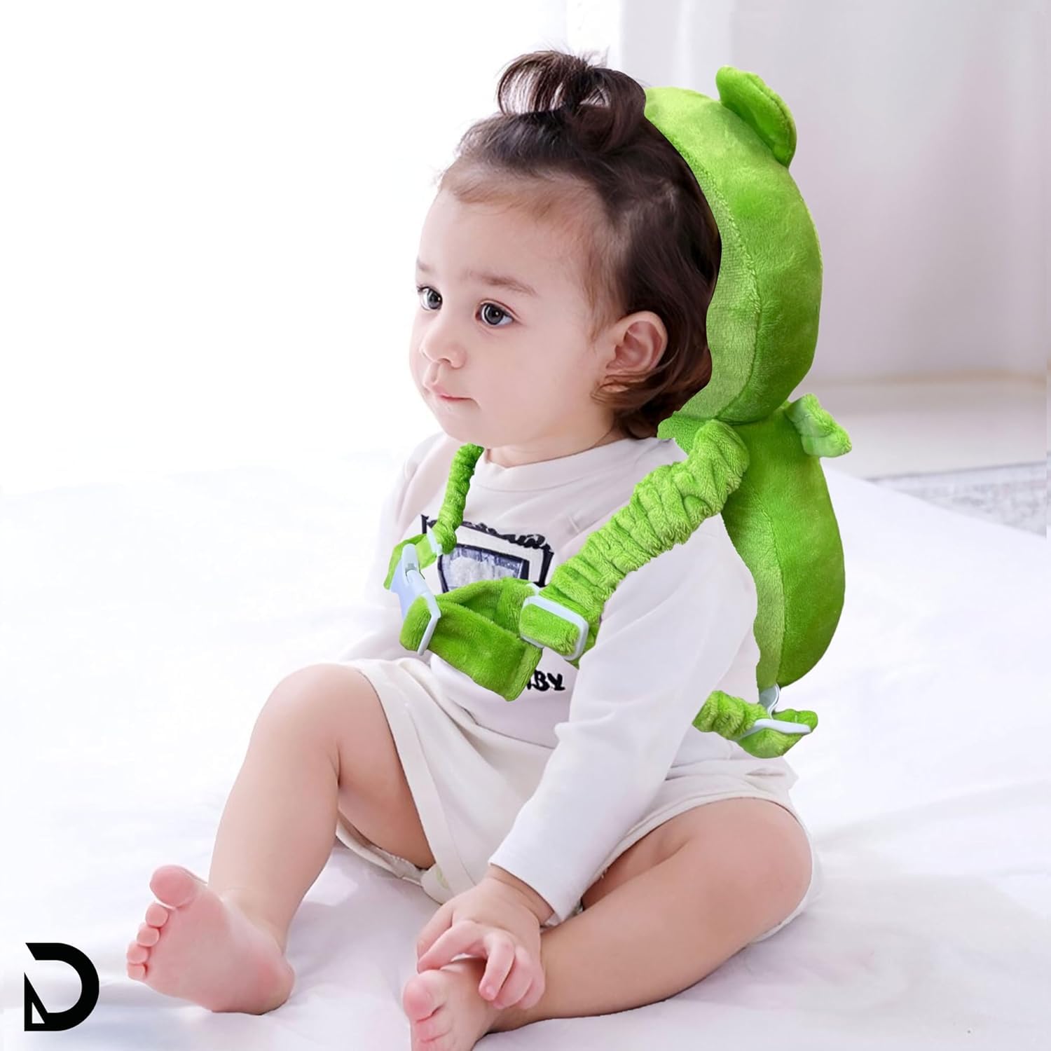 KIDVYANSHI Head Protector Cushion Plush Soft Toy Early Learning Toy Fall Protection Helmet Baby Head Protector Child Adjustable Shoulder Strap (Head Protector) (Green Frog) - Image 4 thumbnail