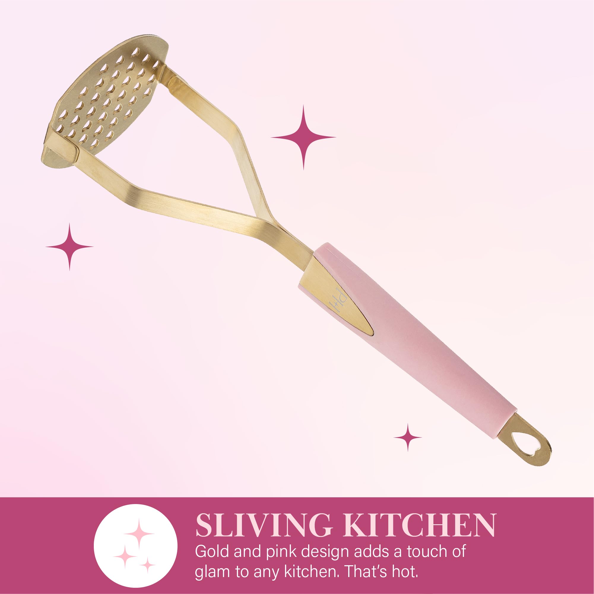 Paris Hilton Kartoffelstampfer Herzform Edelstahl Design Rutschfester Griff Spülmaschinenfest Rosa