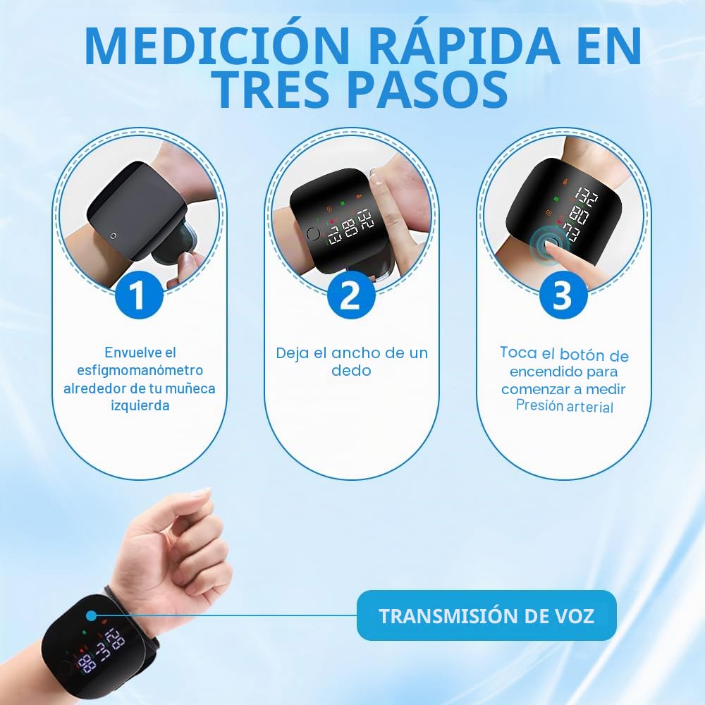 Monitor de presión arterial de muñeca, monitores de presión arterial de muñeca, máquina de presión arterial de muñeca con pantalla táctil LED, puño de muñeca ajustable, funda de transporte, voz
