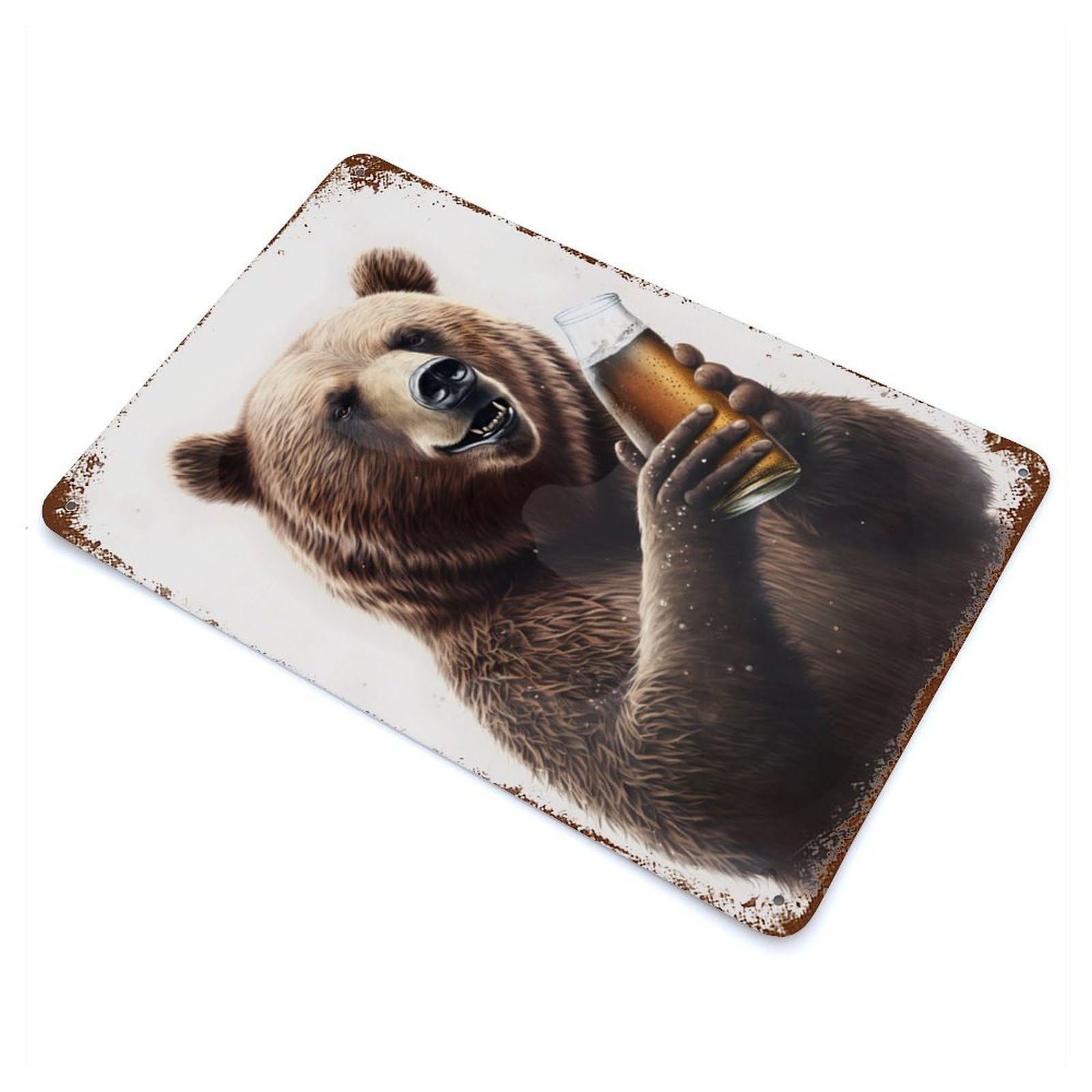 Bear And Beer Rusty Metal Tin Sign 11.8"x7.9", for Farmhouse, Kitchen And Entryway Decor, Rustic Home Decor