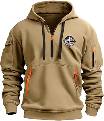 Fall Winter Quarter Zip Hoodie Men Pullover Tactical Sweatshirt Vintage Long Sleeve Casual Hoodies with Pockets