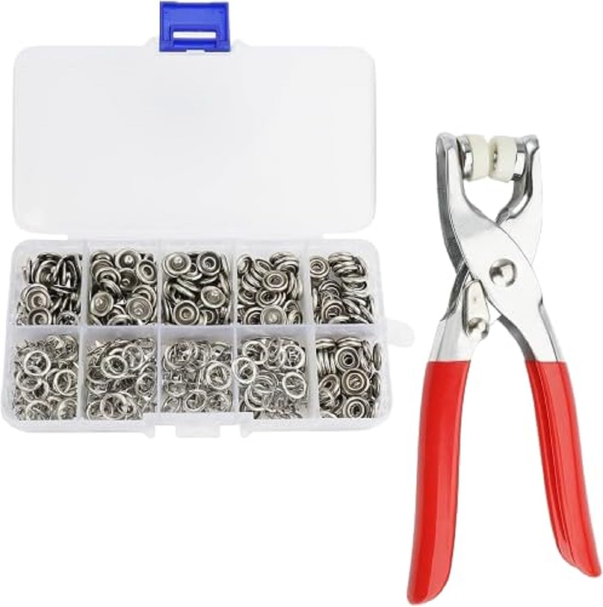 Premium Snap Buttons Kit – 100 Sets 9.5mm Metal Fasteners in 10 Colors with Hand Pliers Tool, Five-Claw Copper Buckles for Sewing, DIY Crafts, Baby Clothes, Hats, Bibs & Rompers (Silver)