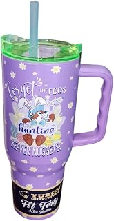 Easter Tumbler, Purple with Bunny Design, Insulated Travel Mug with Handle and Straw