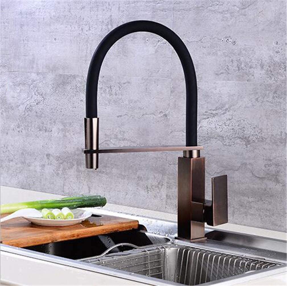 BHFPFZA Square Brass Kitchen Faucet Pull-Down Mixer Tap with Aerator Single Handle Universal Flexibility Sink Faucet for Modern Kitchens Easy Installation