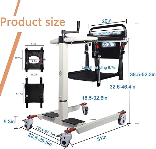 Miniatura 17 de Silla elevadora de paciente, silla de ruedas elevadora para el hogar, silla portátil de transferencia para ancianos, altura ajustable con dos Basic