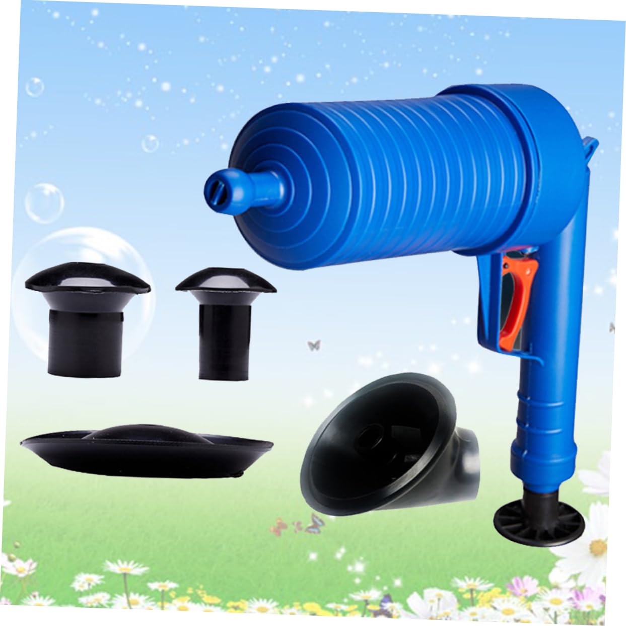 Desatascador de Inodoro Aire a Presión, 4 Ventosas, Azul