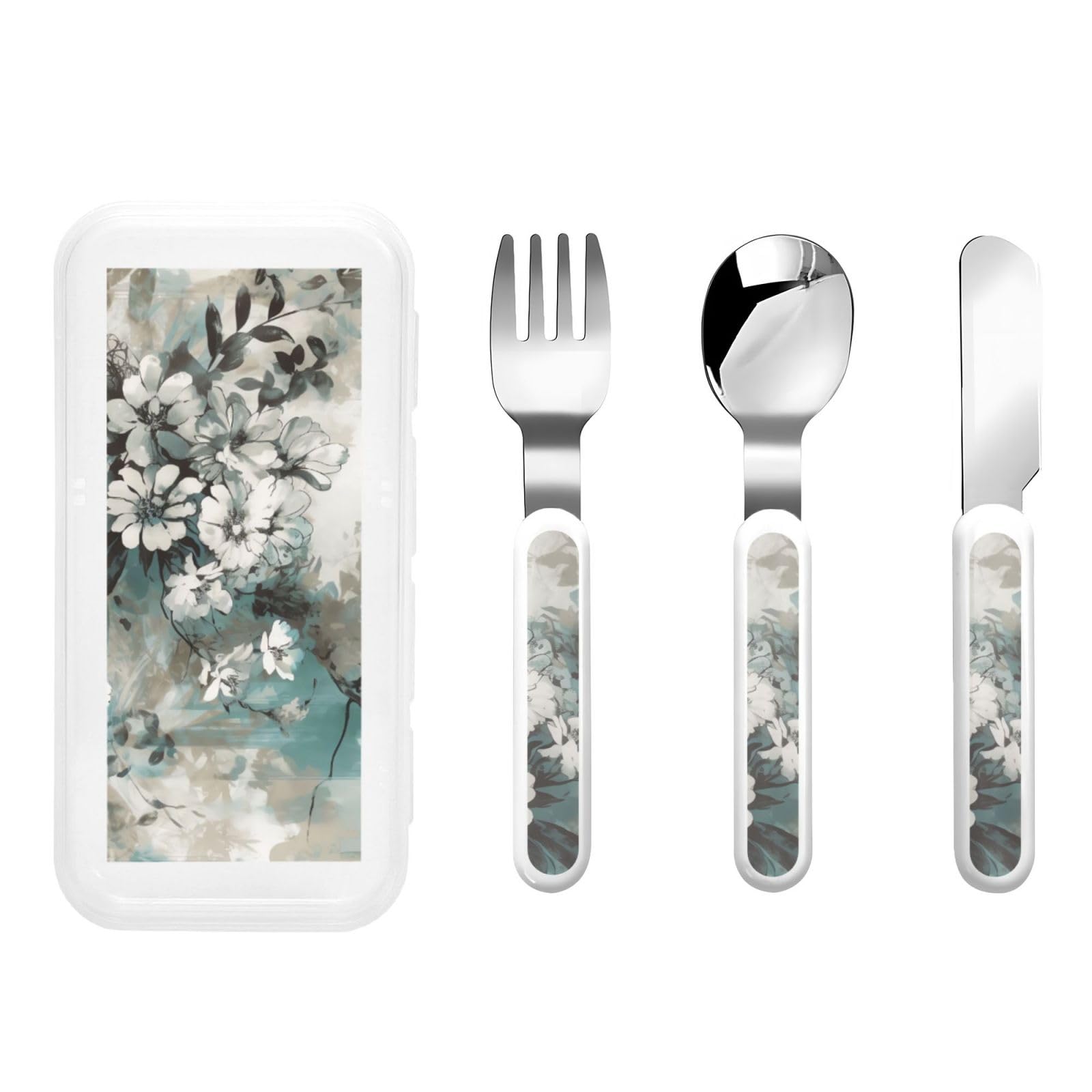 Stainless Steel Kids Silverware Set, Painted Flower Pattern Utensil Set Reusable Children Safe Knife Spoon Fork Set With Storage Case Dishwasher Safe For Lunch, Travel Outdoors