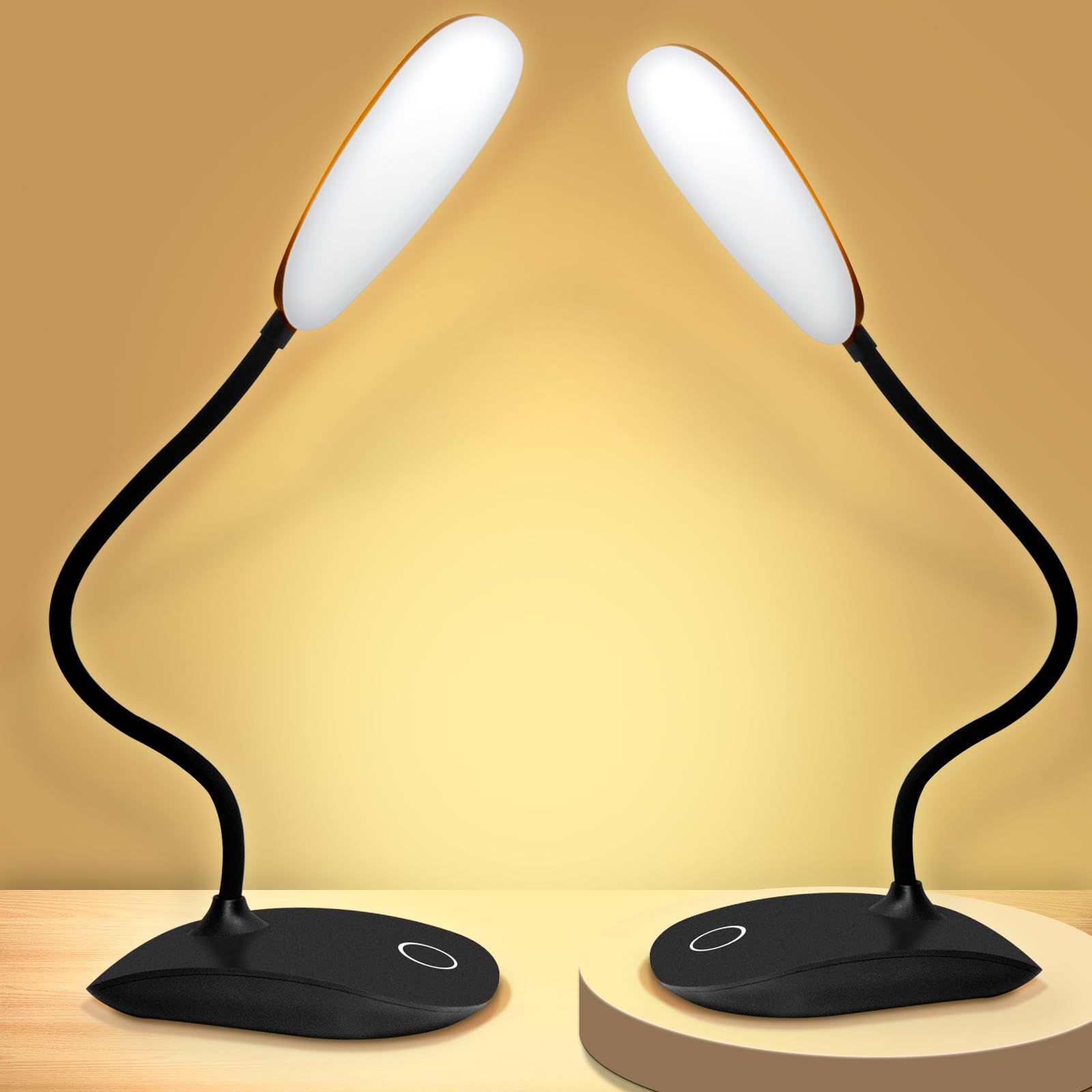 Lámparas de escritorio LED recargables, 3 modos de color, atenuación de control táctil, portátil, batería de 2000 mAh, paquete de 2 (negro)