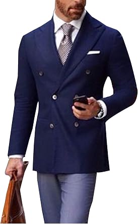 QZI Blazer Slim Fit Double Breasted Jacket Coat