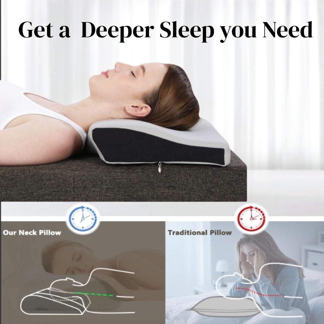 JSB BS07 Contoured Cervical Pillow with Memory Foam for Cervical Support Neck Pain Relief While Sleeping (Grey-Black) 3
