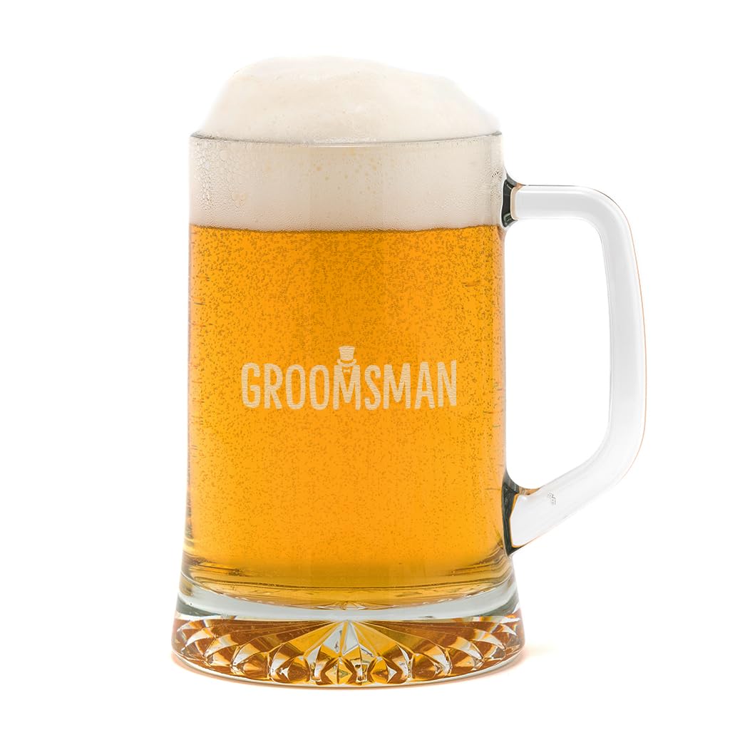 ‘Groomsman’ Glass Pint Tankard - Engraved Thank You Gift for Groomsman - Wedding Day Keepsake from Bride and Groom