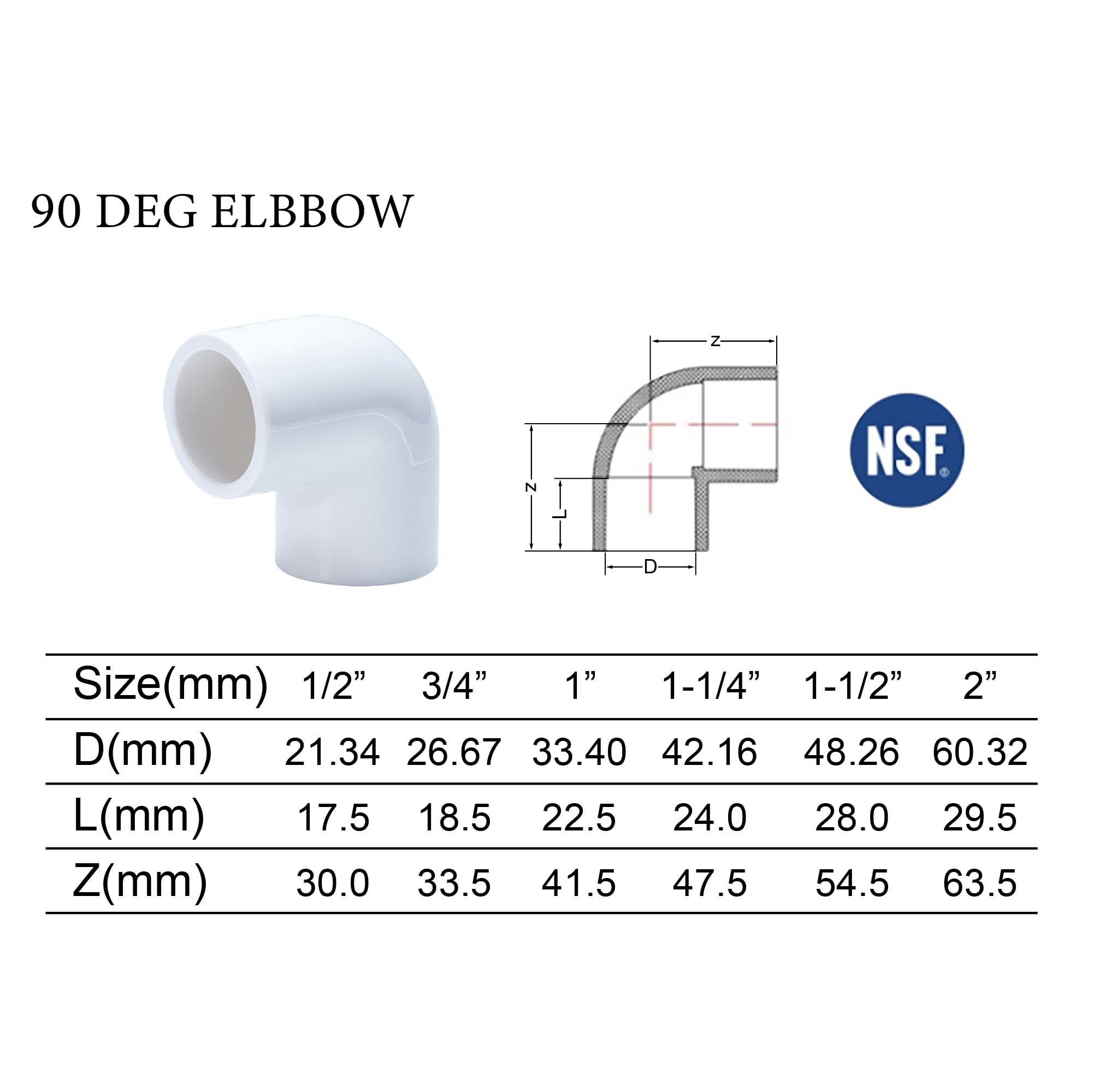 Codo de PVC de 90 grados, 4 unidades (1 1/2 pulgadas)