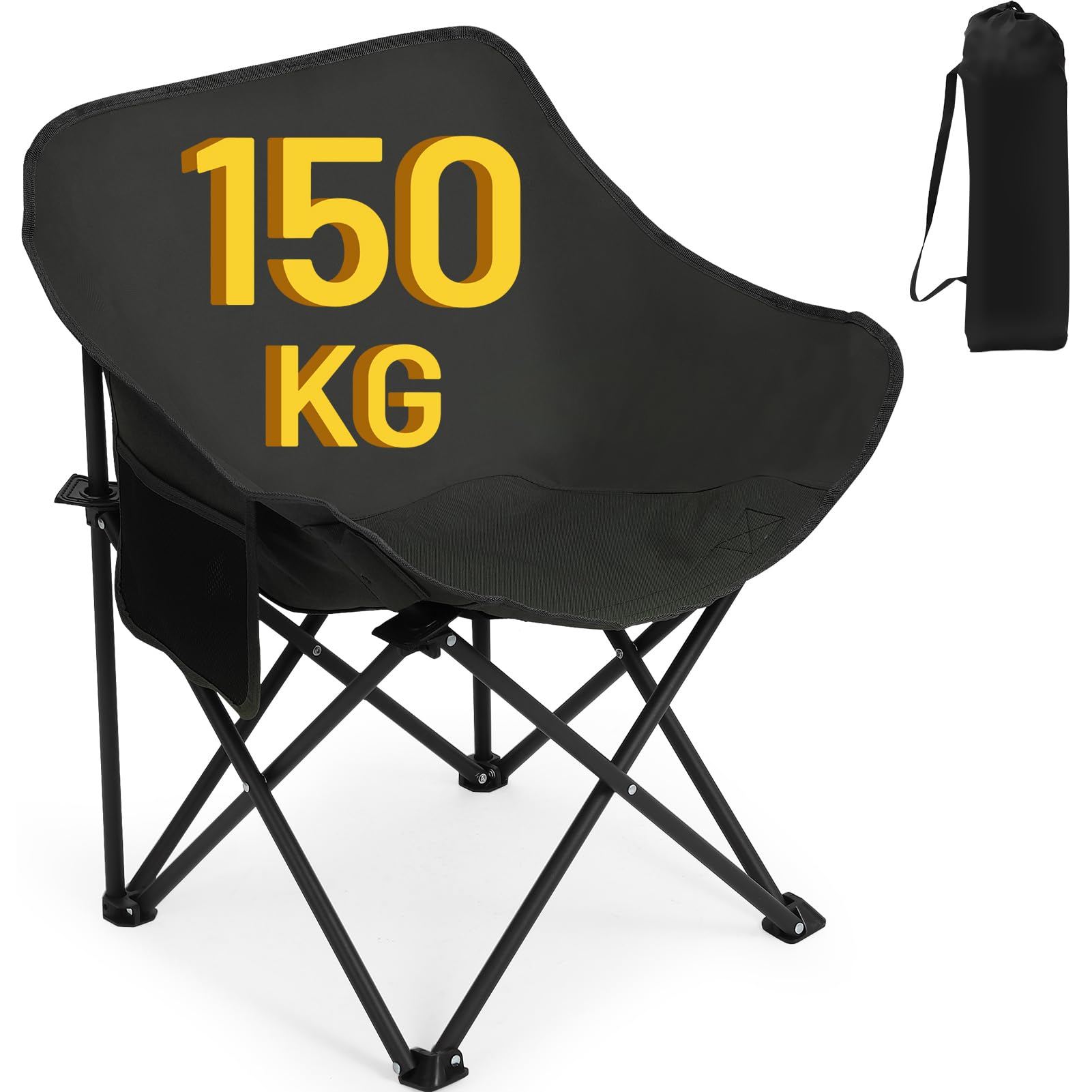 HAUSPROFI Campingstuhl Faltbar 150 kg Belastbar, Klappstuhl Camping Leicht, Bequeme Rückenlehne Campingstuhl, Camping Stuhl mit Tragetasche für Picknick, Outdoor, Wandern, Gartenstühle, Angelstuhl