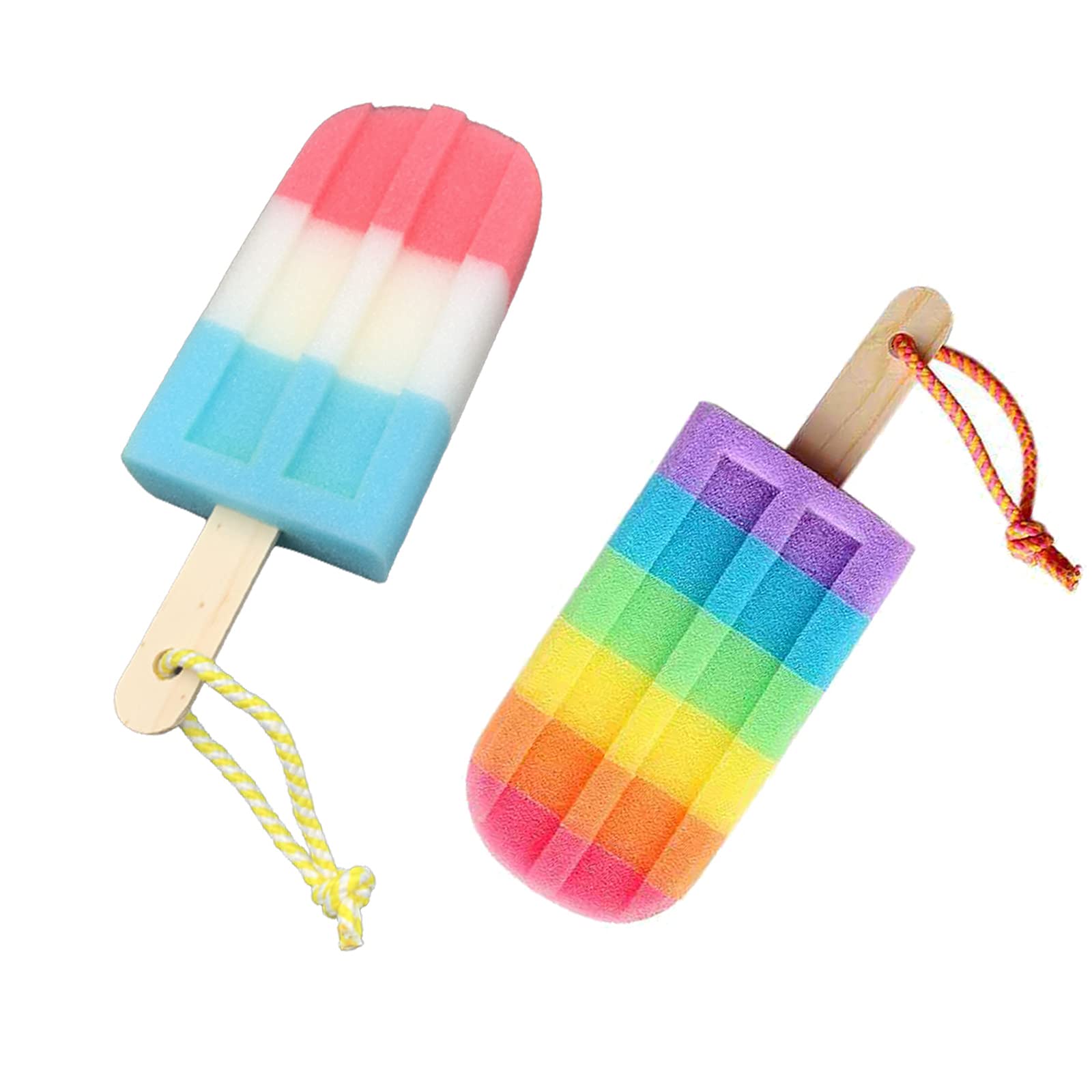 2 Piezas Esponja De Baño De Limpieza Infantil, Esponja De Ducha Con Mango Esponja Corporal Suave De Limpieza Esponja de Baño Exfoliante Natural Esponja De Ducha De Helado De Fibra Natural Para Niños