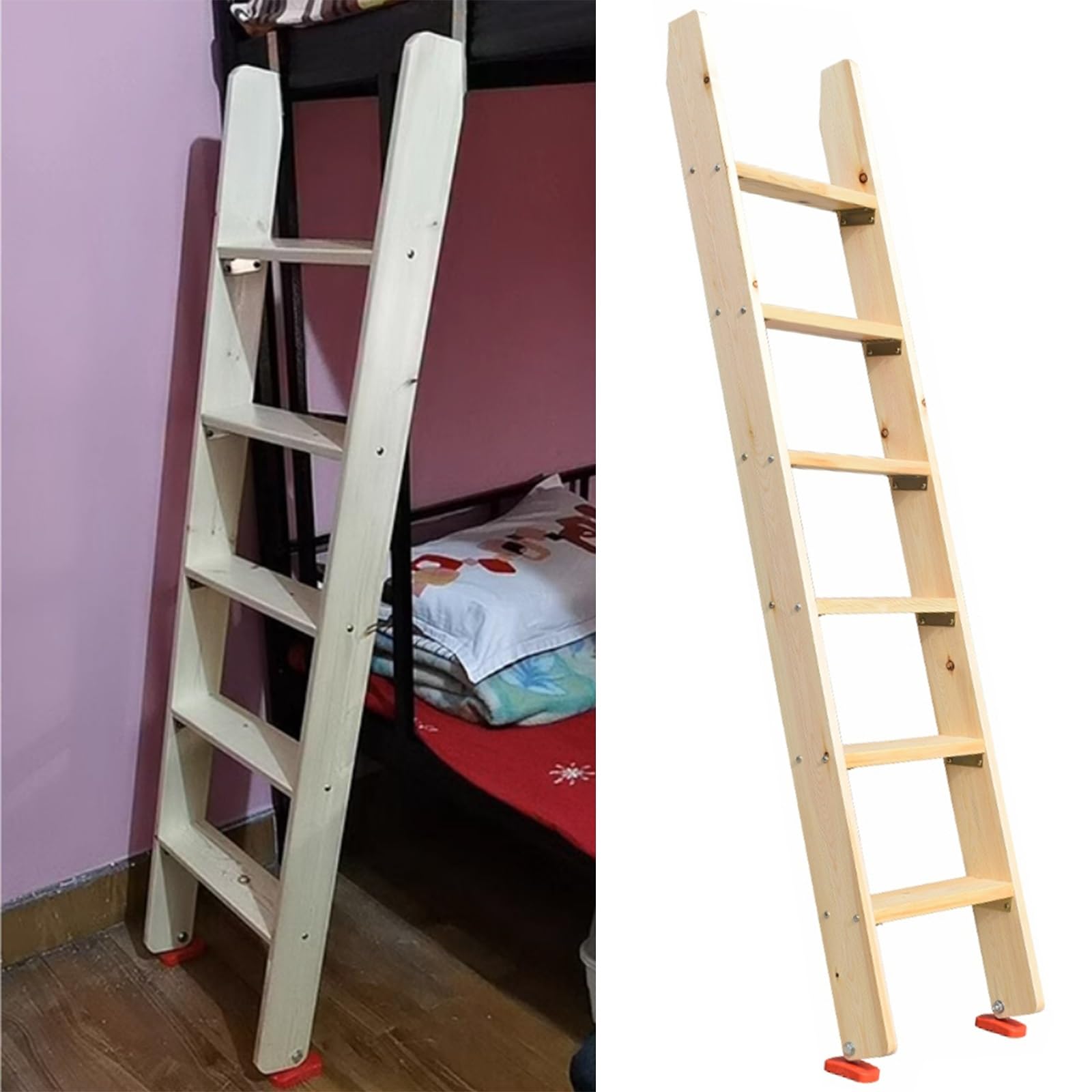Bardzo wysoka drabina na łóżko piętrowe dla dzieci i seniorów, podwójne łóżko loft, akcesoria do łóżka ze szczeblami o szerokości 9,9 cm, wytrzymałe haczyki, antypoślizgowe nóżki, idealna do