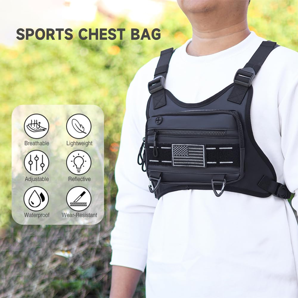 Sac de Poitrine de Sport Respirant, résistant à l'eau, Sac de Gilet de Course Avant réfléchissant pour Hommes,Sac de Gilet de Course Avant